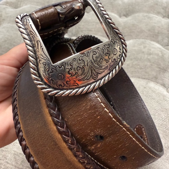 Nocona Brown Leather Belt with Silver Accents - Picture 3 of 10